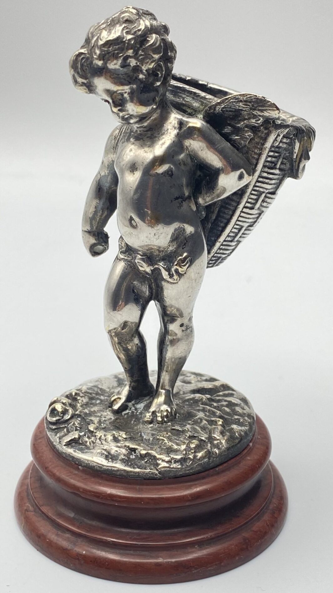 ANGELO CON CESTO, IN BRONZO ARGENTATO XIX sec. - immagine 13