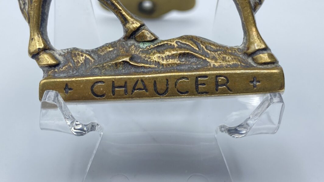 BATACCHIO IN BRONZO DORATO, CON GEOFFREY CHAUCER. XIX sec. - immagine 3