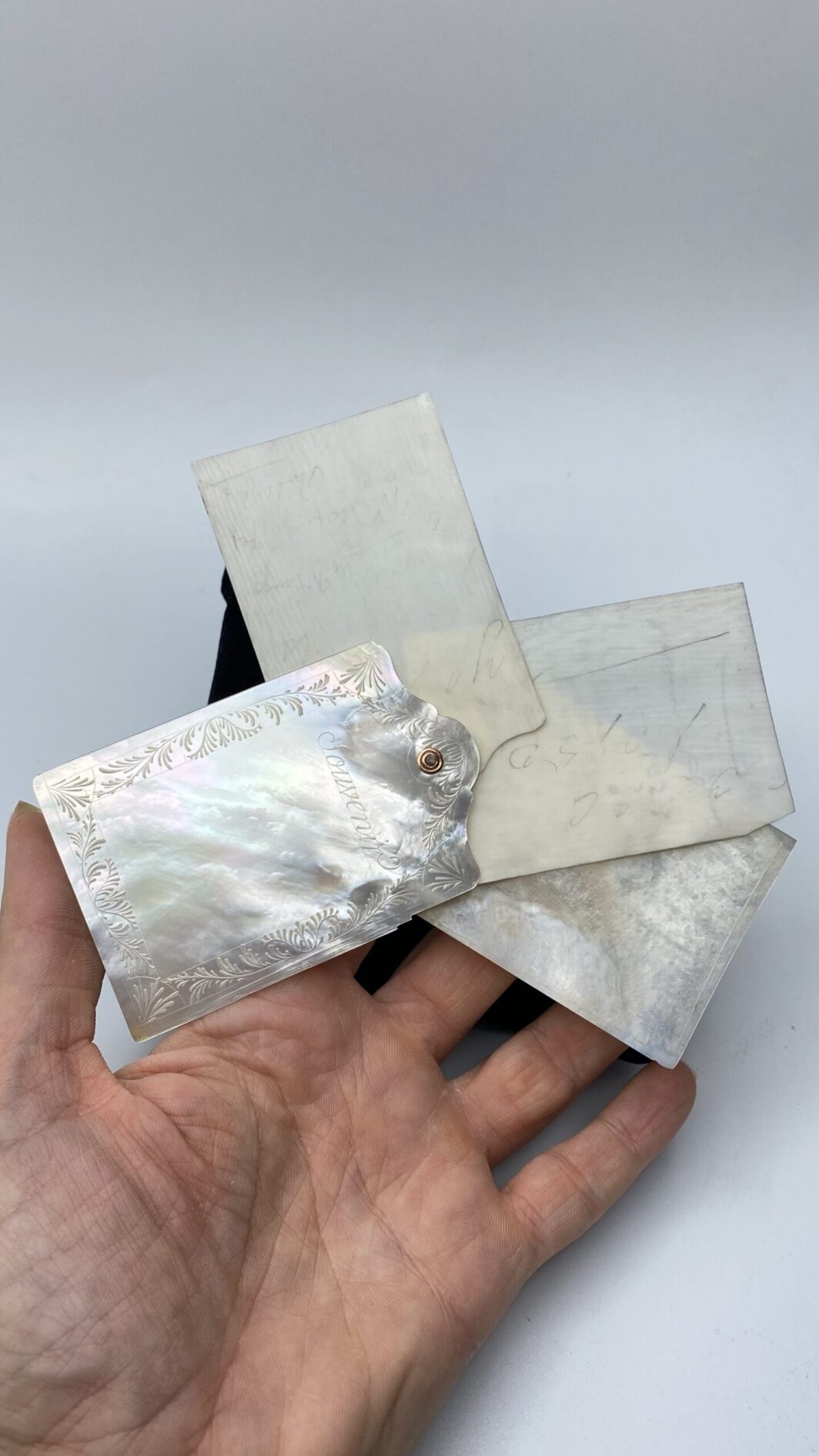 CARNET DA BALLO IN MADREPERLA FINEMENTE INCISA, CON FOGLI IN AVORIO. INIZI XX sec. - immagine 5