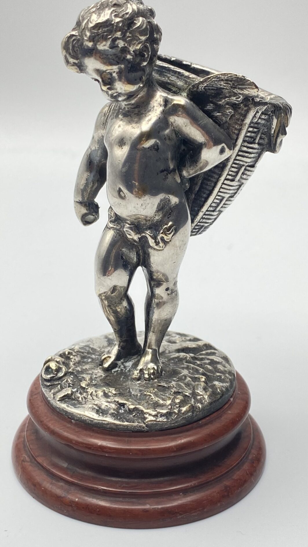 ANGELO CON CESTO, IN BRONZO ARGENTATO XIX sec. - immagine 14