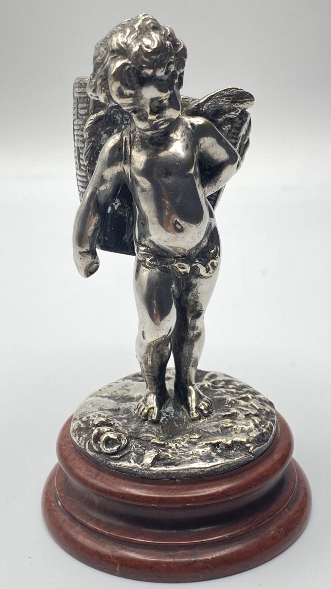 ANGELO CON CESTO, IN BRONZO ARGENTATO XIX sec. - immagine 15