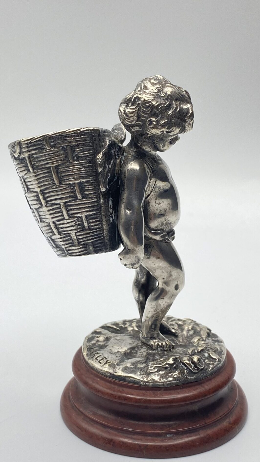 ANGELO CON CESTO, IN BRONZO ARGENTATO XIX sec. - immagine 8