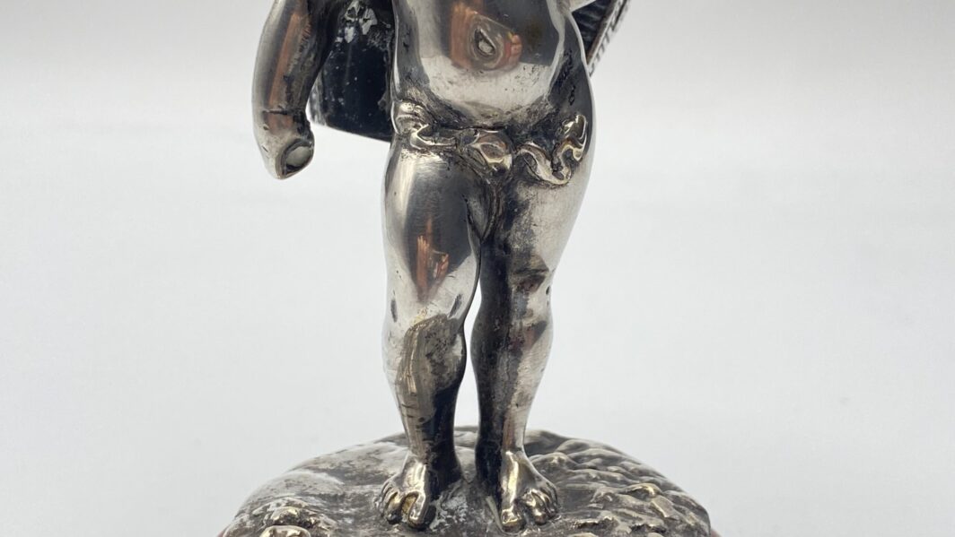 ANGELO CON CESTO, IN BRONZO ARGENTATO XIX sec. - immagine 4