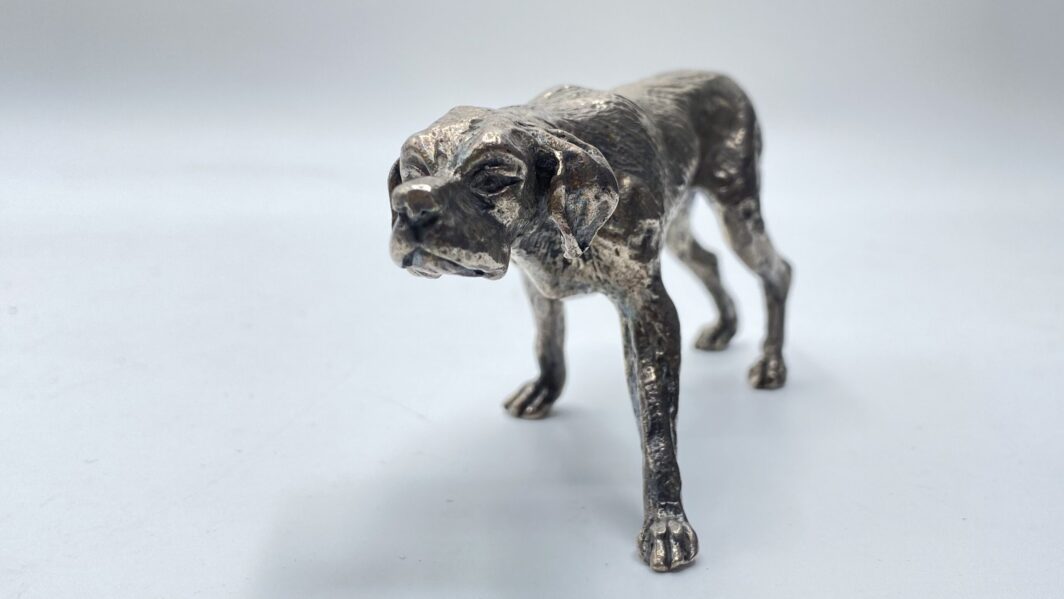 SCULTURA DI CANE DA CACCIA POINTER INGLESE IN ARGENTO MASSICCIO 925. XX sec. - immagine 3
