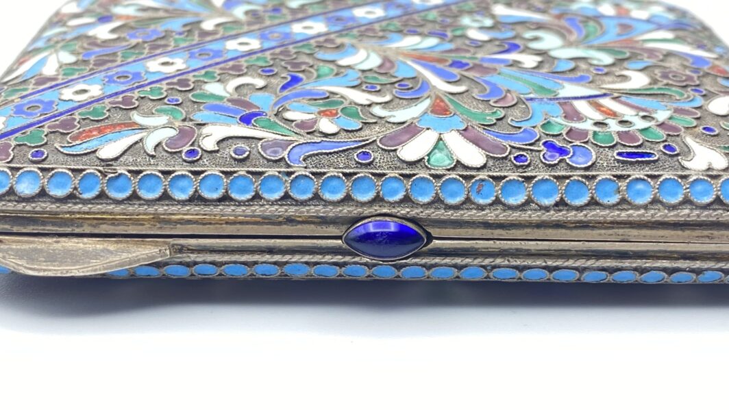 PORTASIGARETTE KHLEBNIKOV IN ARGENTO RUSSO CLOISONNE XIX sec. - immagine 3
