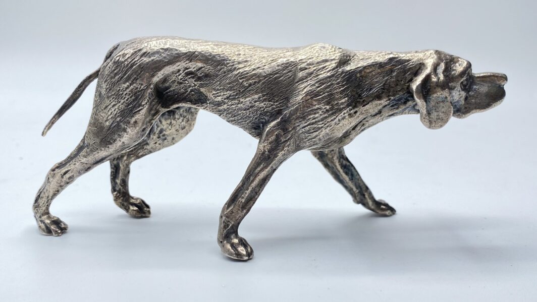 SCULTURA DI CANE DA CACCIA POINTER INGLESE IN ARGENTO MASSICCIO 925. XX sec. - immagine 5