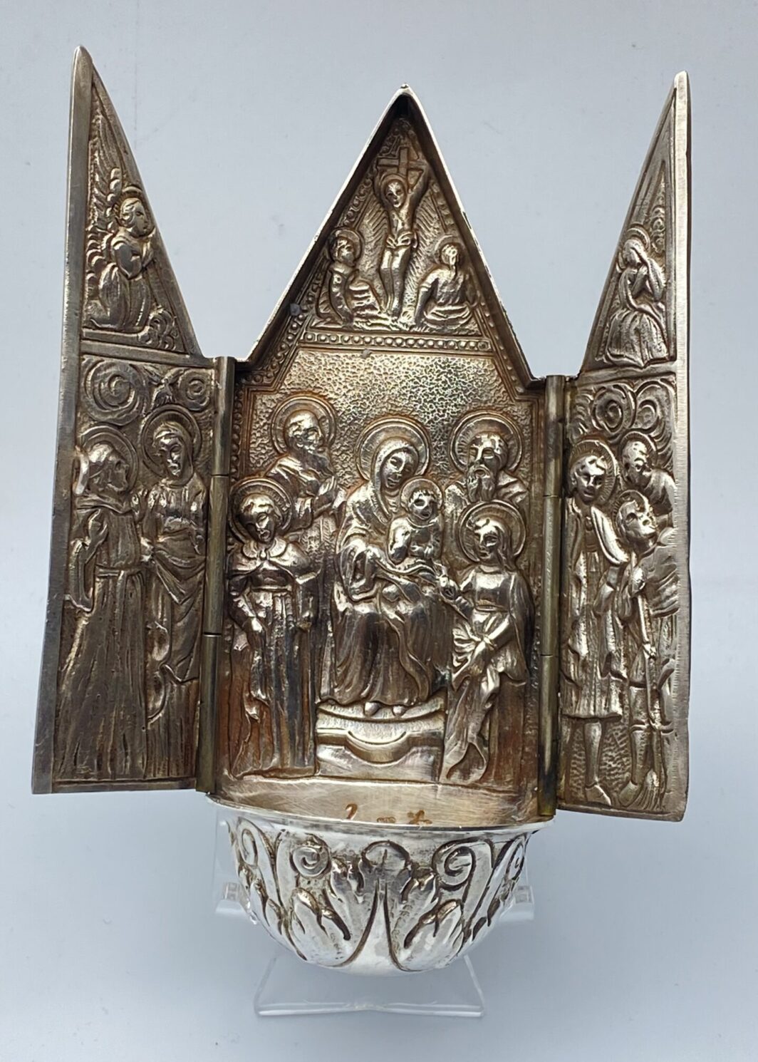 ACQUASANTIERA TRIPARTITA IN ARGENTO XX sec.