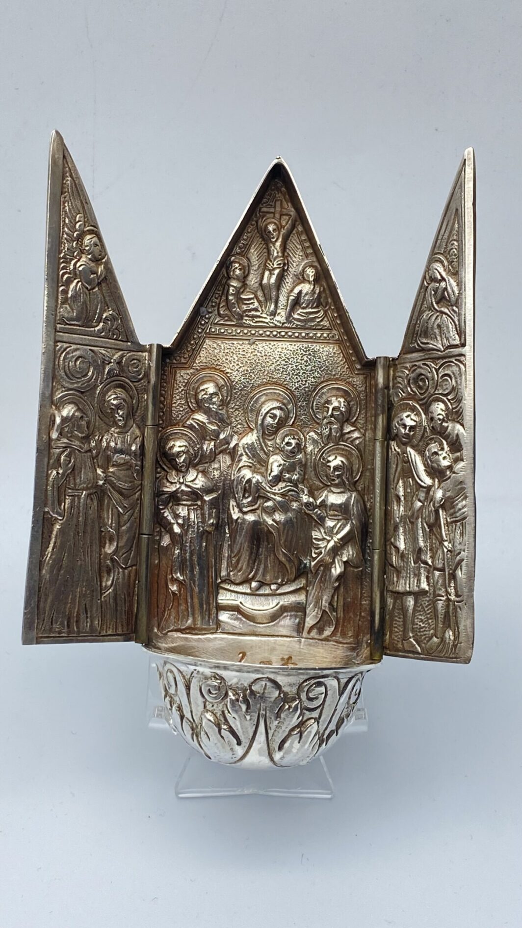 ACQUASANTIERA TRIPARTITA IN ARGENTO XX sec.