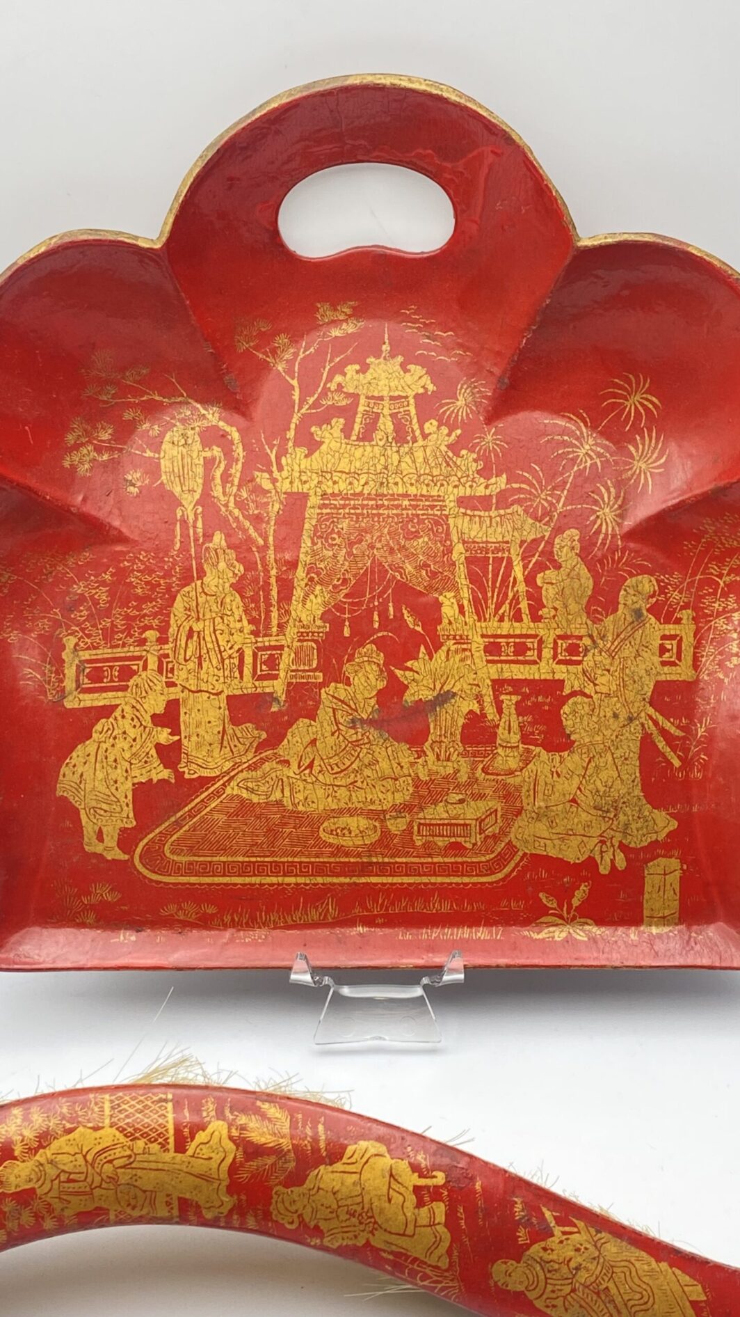 ANTICO SET RACCOGLI BRICIOLE IN PAPIER MACHÉ ROSSO CHINOISE. FRANCIA, NAPOLEONE III - immagine 7