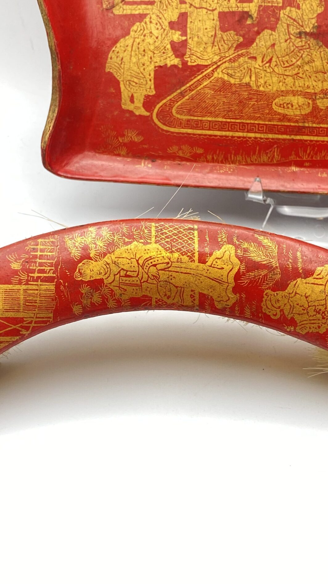 ANTICO SET RACCOGLI BRICIOLE IN PAPIER MACHÉ ROSSO CHINOISE. FRANCIA, NAPOLEONE III - immagine 8
