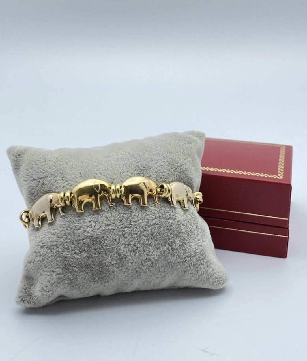 BRACCIALE VINTAGE IN ORO GIALLO, BIANCO E ROSA, 18 KT, CON ELEFANTI