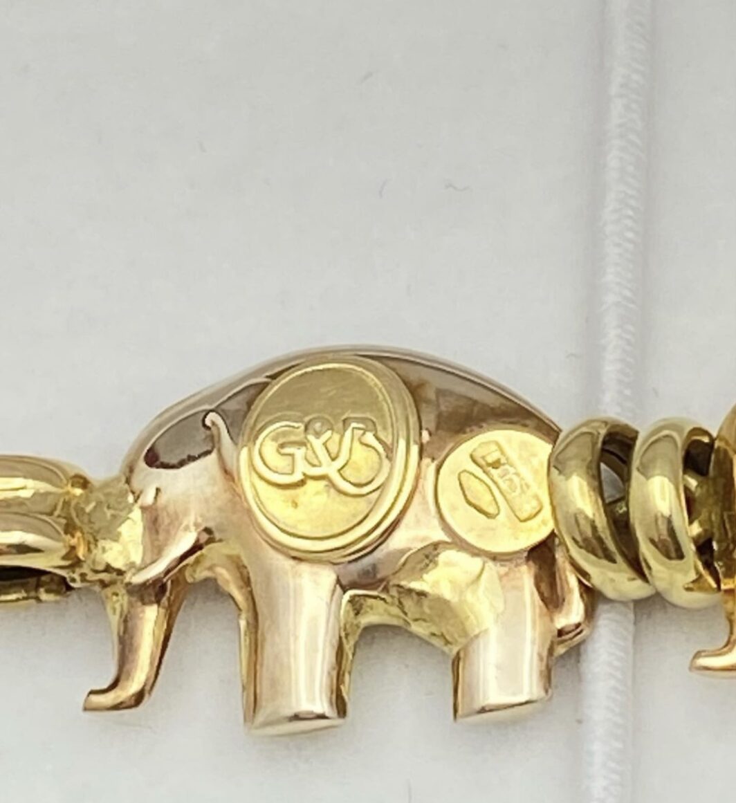 BRACCIALE VINTAGE IN ORO GIALLO, BIANCO E ROSA, 18 KT, CON ELEFANTI - immagine 12