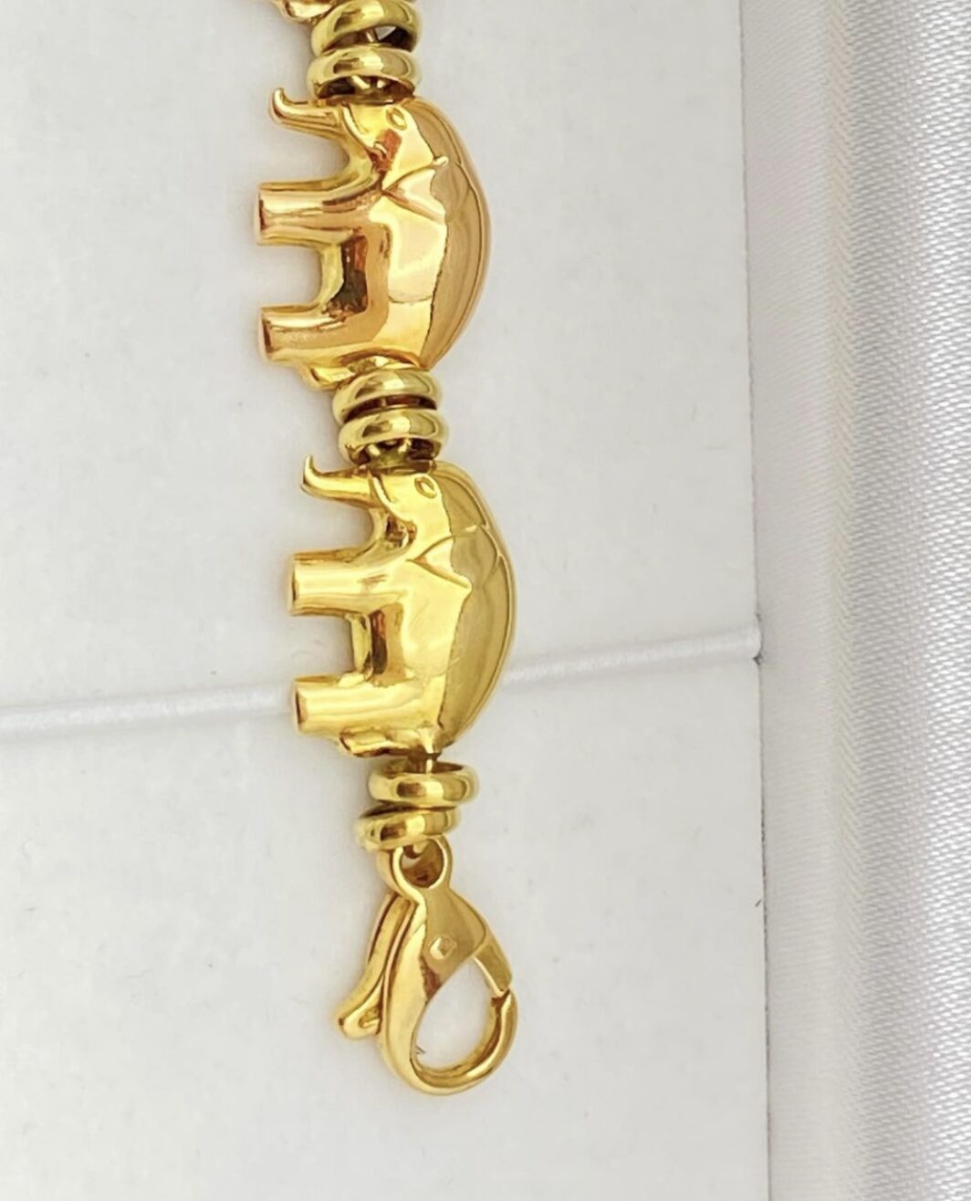 BRACCIALE VINTAGE IN ORO GIALLO, BIANCO E ROSA, 18 KT, CON ELEFANTI - immagine 13