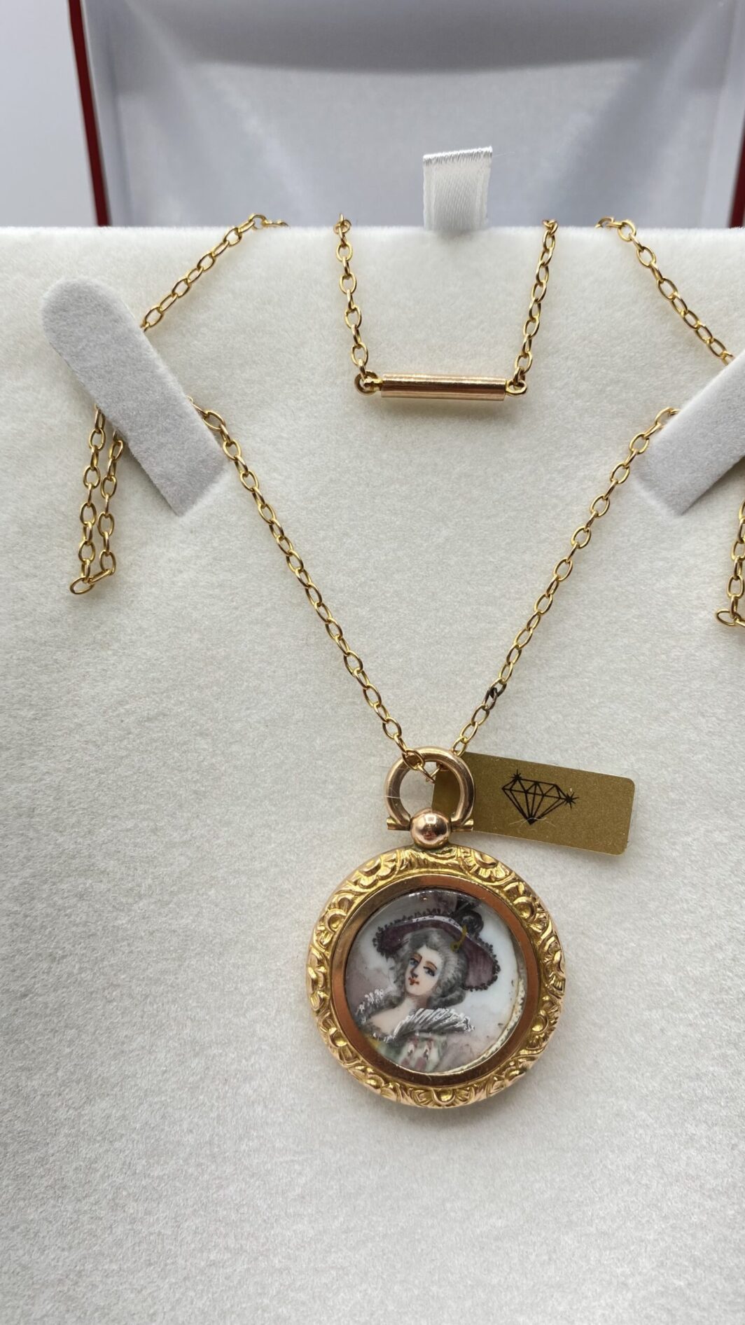 COLLANA CON MINIATURA PENDENTE, IN ORO 14 KT. EPOCA NAPOLEONE III - immagine 10