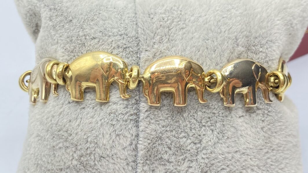BRACCIALE VINTAGE IN ORO GIALLO, BIANCO E ROSA, 18 KT, CON ELEFANTI - immagine 6
