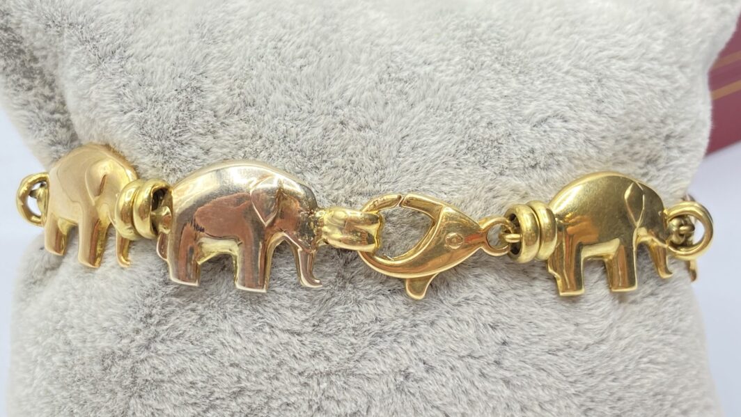 BRACCIALE VINTAGE IN ORO GIALLO, BIANCO E ROSA, 18 KT, CON ELEFANTI - immagine 5