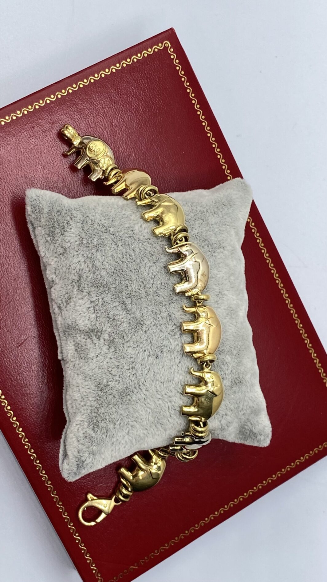 BRACCIALE VINTAGE IN ORO GIALLO, BIANCO E ROSA, 18 KT, CON ELEFANTI - immagine 3