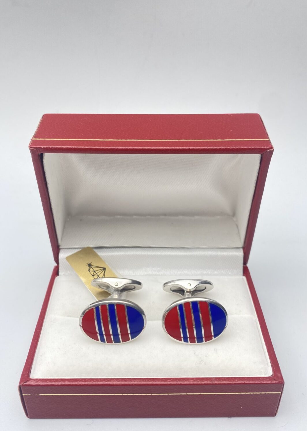 PAIO DI GEMELLI IN ARGENTO 925 A SMALTI TIPO REGIMENTAL BLU E ROSSO