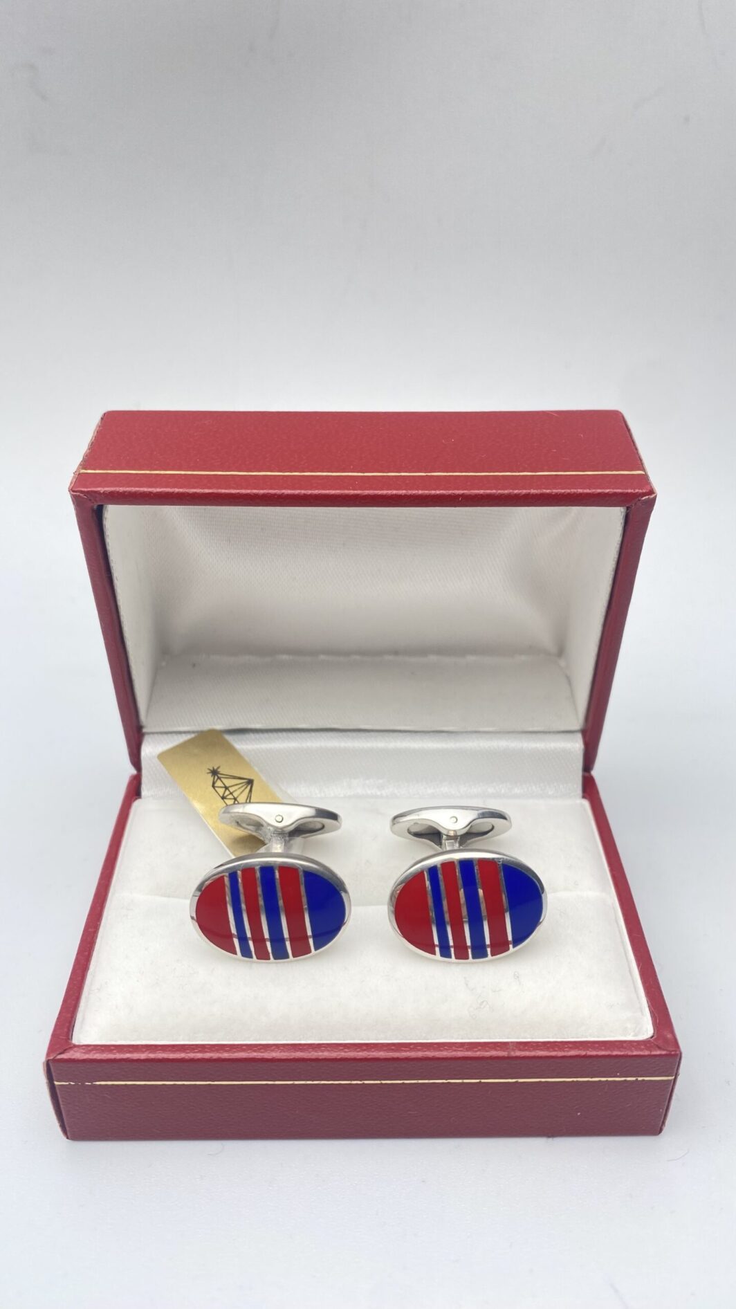 PAIO DI GEMELLI IN ARGENTO 925 A SMALTI TIPO REGIMENTAL BLU E ROSSO - immagine 5