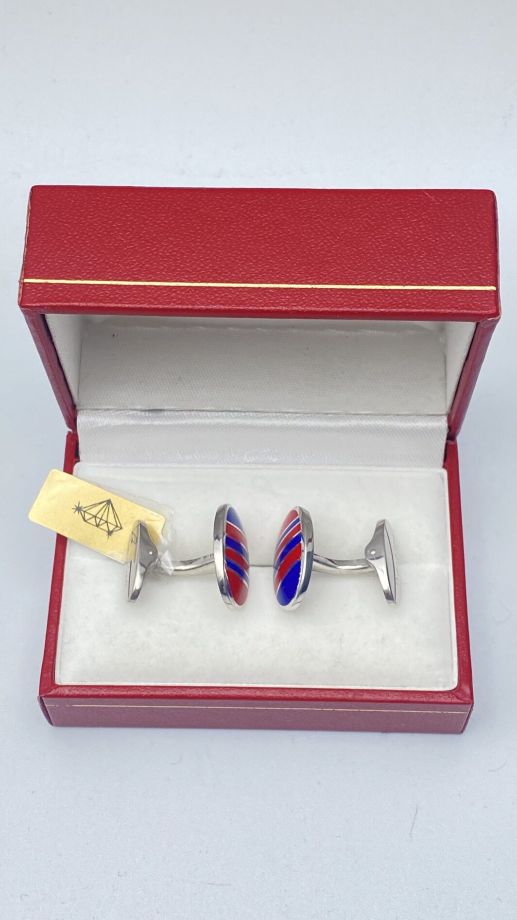 PAIO DI GEMELLI IN ARGENTO 925 A SMALTI TIPO REGIMENTAL BLU E ROSSO - immagine 4