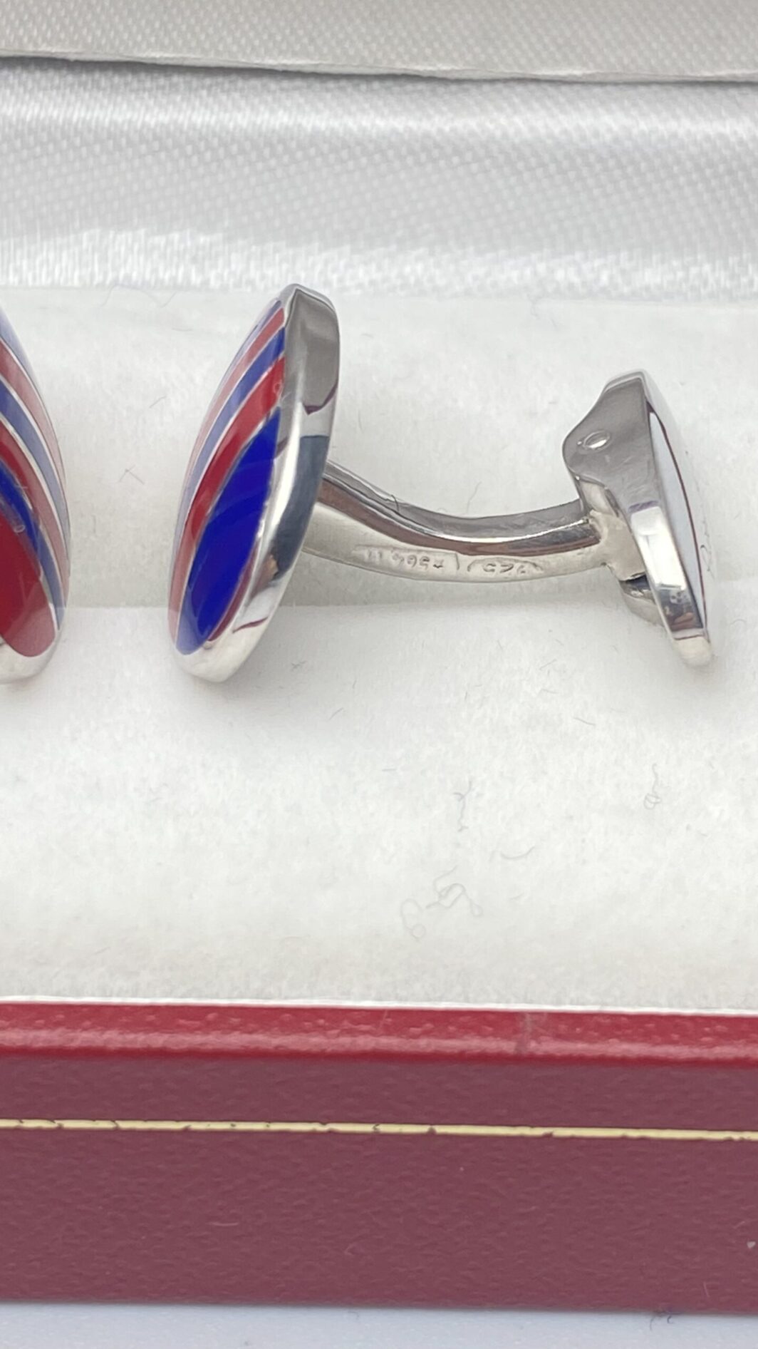 PAIO DI GEMELLI IN ARGENTO 925 A SMALTI TIPO REGIMENTAL BLU E ROSSO - immagine 6