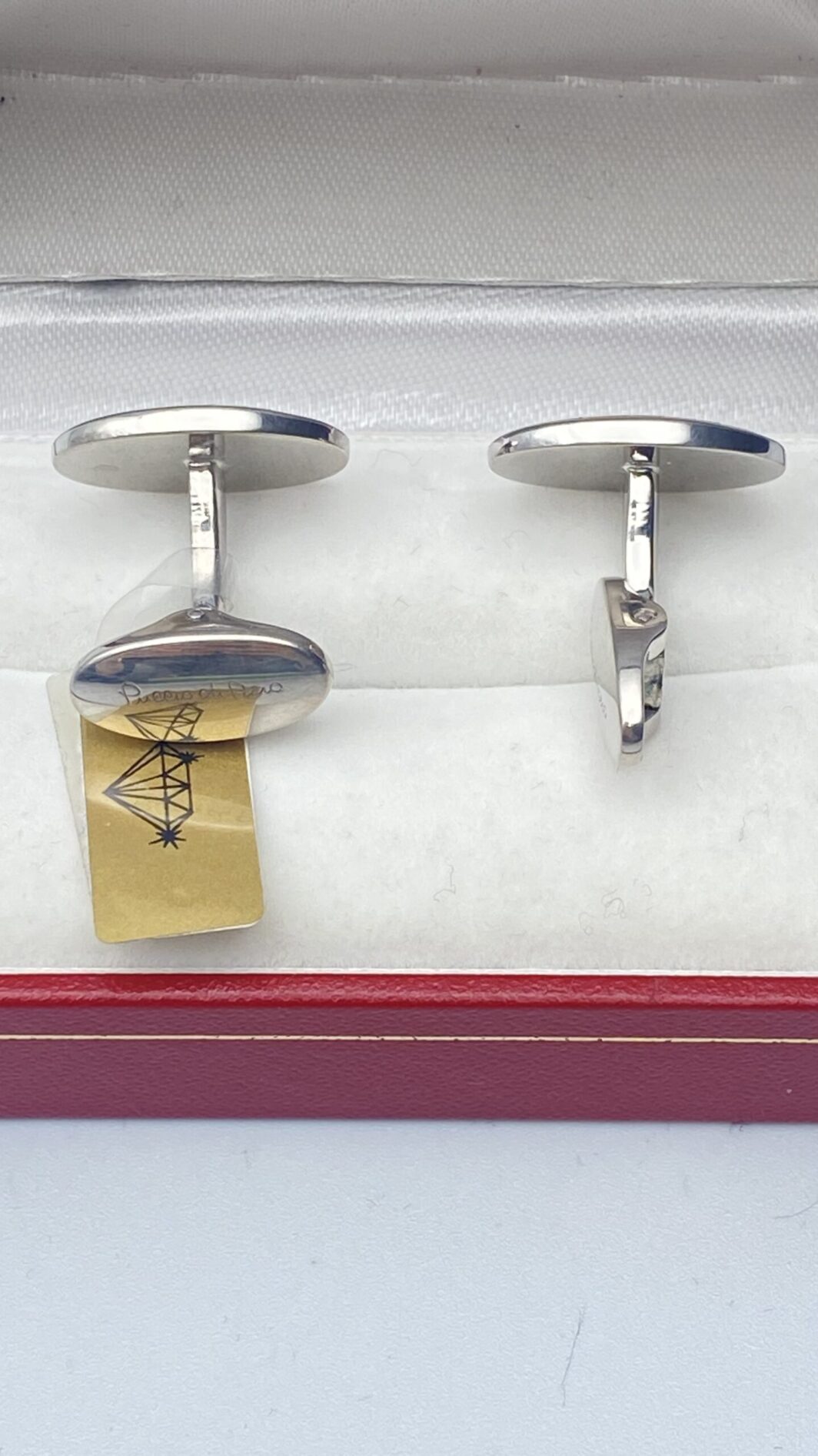 PAIO DI GEMELLI IN ARGENTO 925 A SMALTI TIPO REGIMENTAL BLU E ROSSO - immagine 7