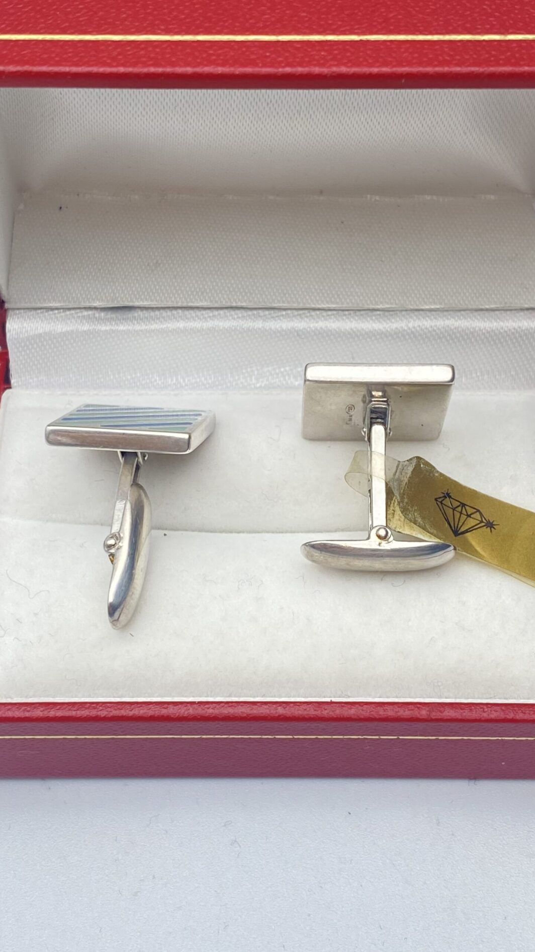 PAIO DI GEMELLI VINTAGE IN ARGENTO 925 E SMALTI COLOR TURCHESE E VERDE ACQUA - immagine 3