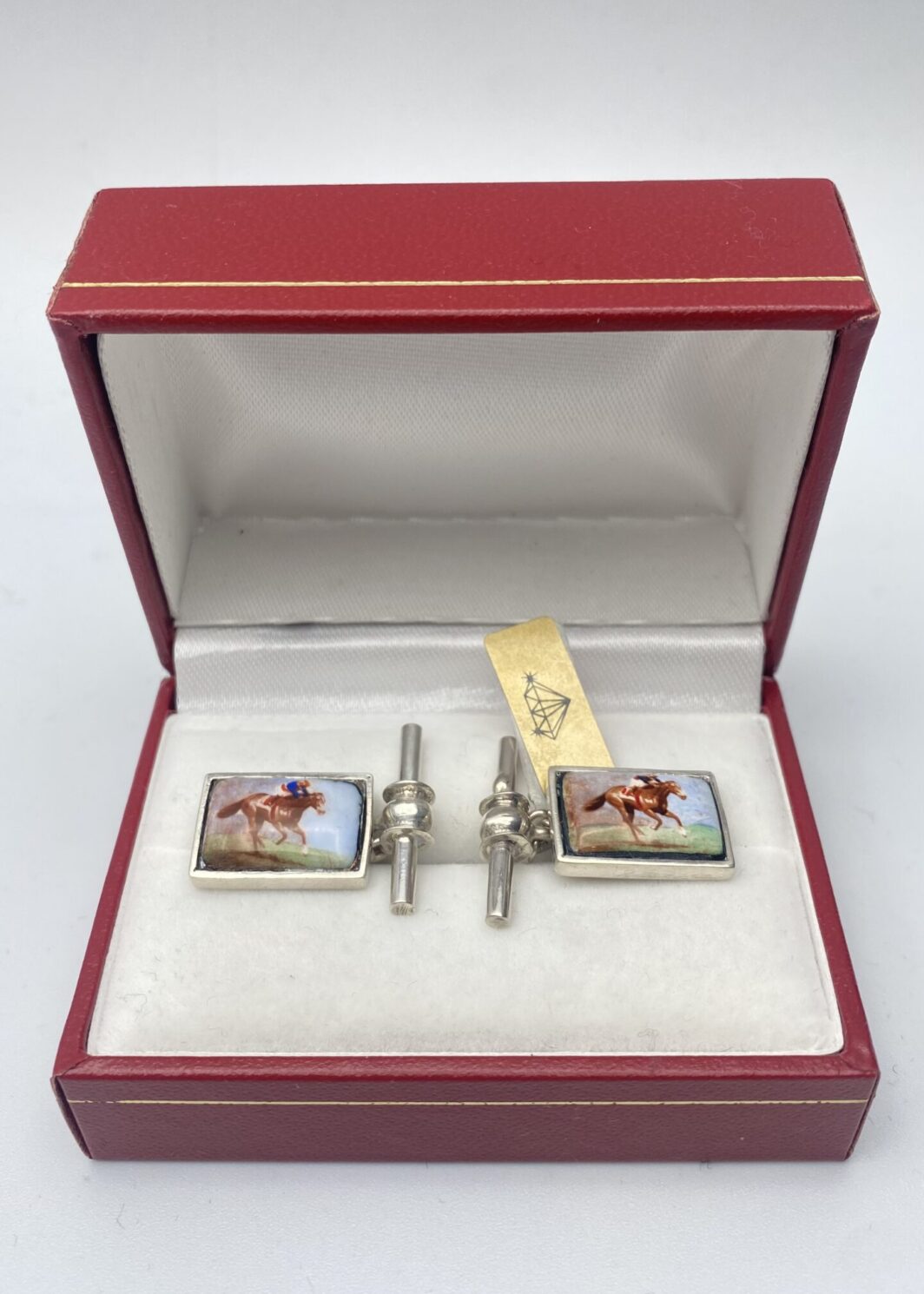 PAIO DI GEMELLI VINTAGE IN ARGENTO CON PLACCHE IN PORCELLANA SMALTATA