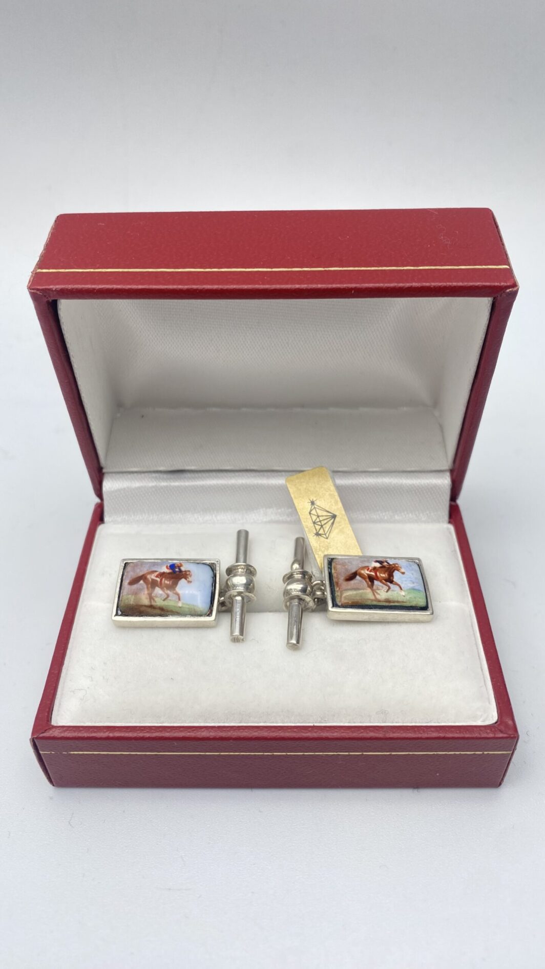 PAIO DI GEMELLI VINTAGE IN ARGENTO CON PLACCHE IN PORCELLANA SMALTATA - immagine 9