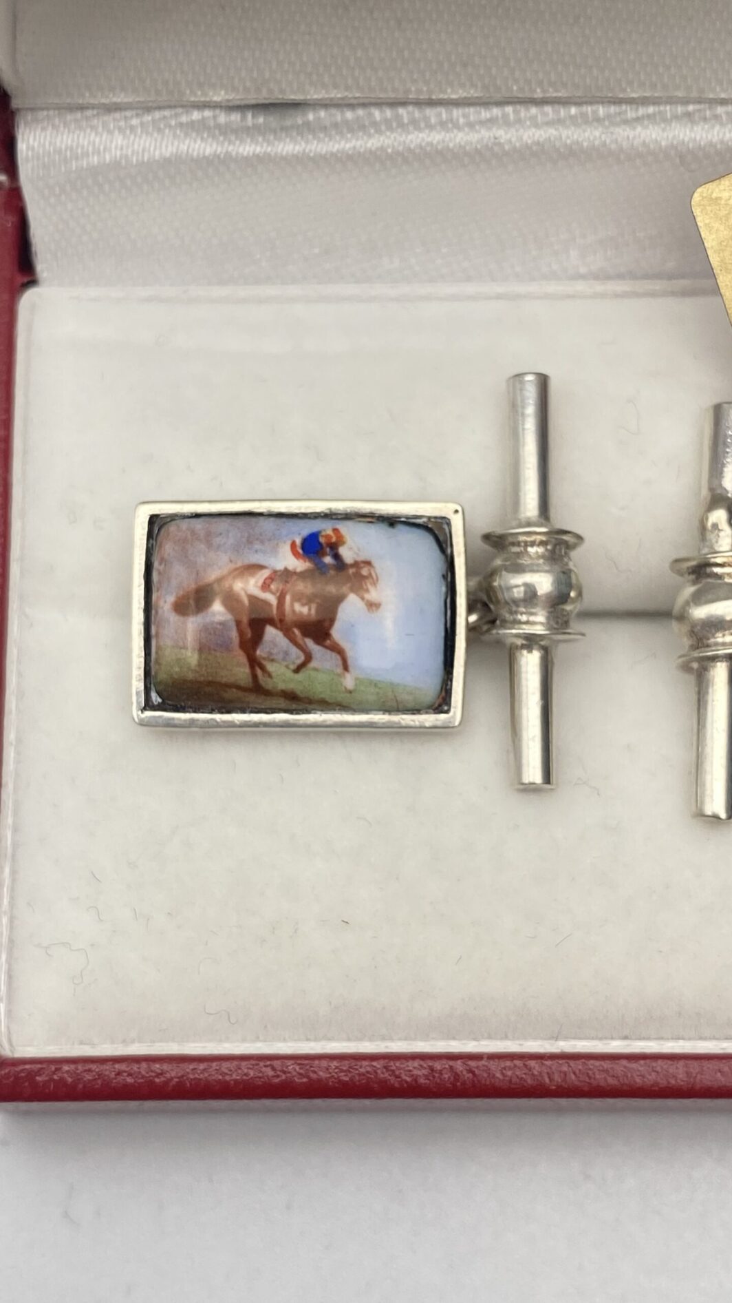 PAIO DI GEMELLI VINTAGE IN ARGENTO CON PLACCHE IN PORCELLANA SMALTATA - immagine 3