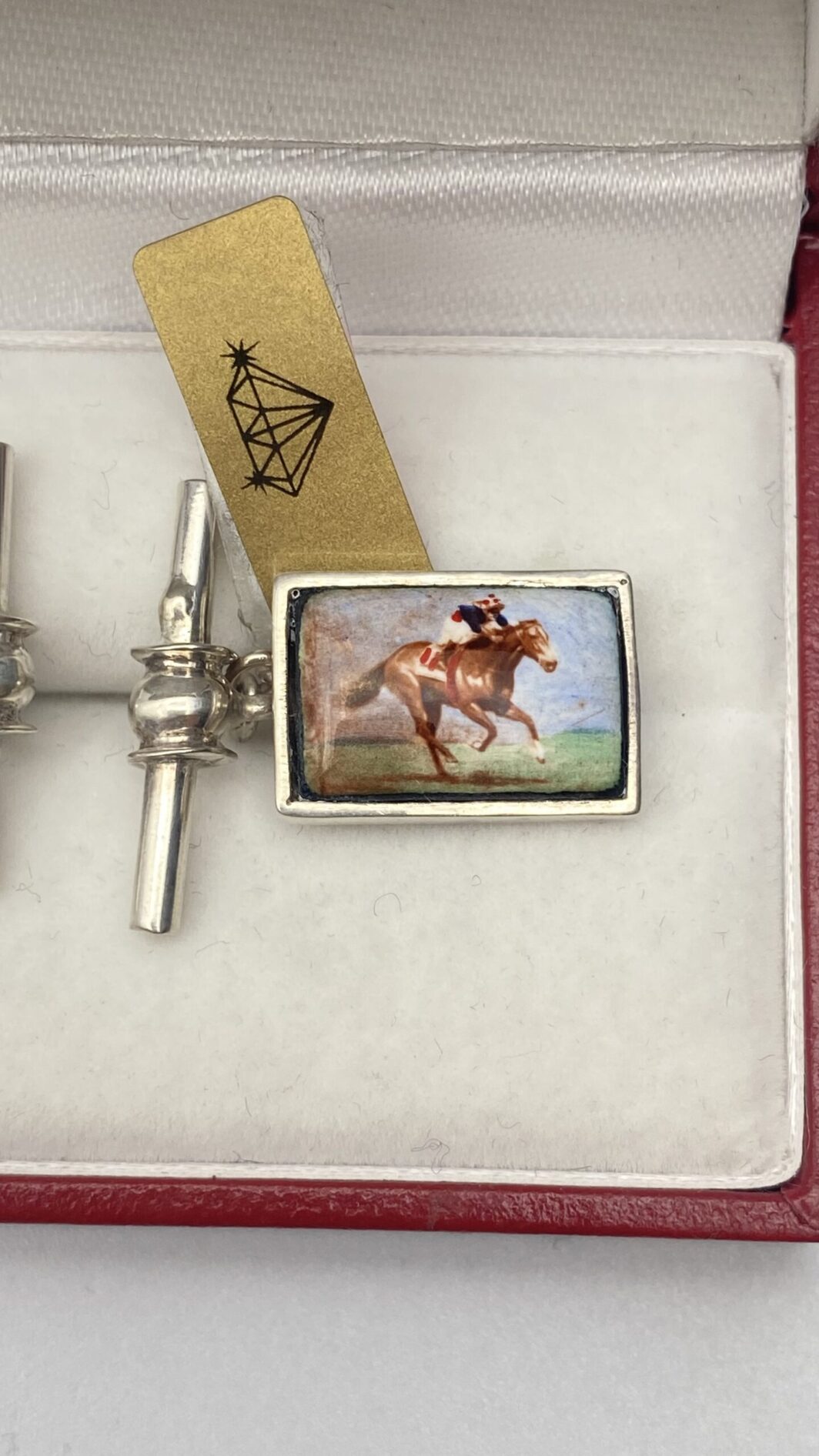 PAIO DI GEMELLI VINTAGE IN ARGENTO CON PLACCHE IN PORCELLANA SMALTATA - immagine 4