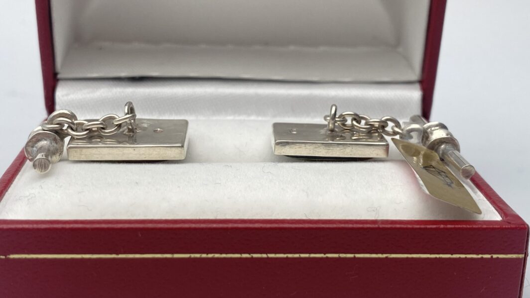 PAIO DI GEMELLI VINTAGE IN ARGENTO CON PLACCHE IN PORCELLANA SMALTATA - immagine 6