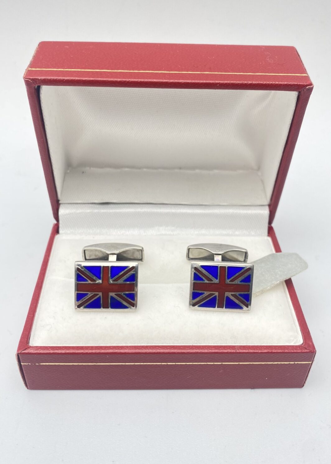 PAIO DI GEMELLI IN ARGENTO E SMALTI, CON BANDIERA BRITANNICA