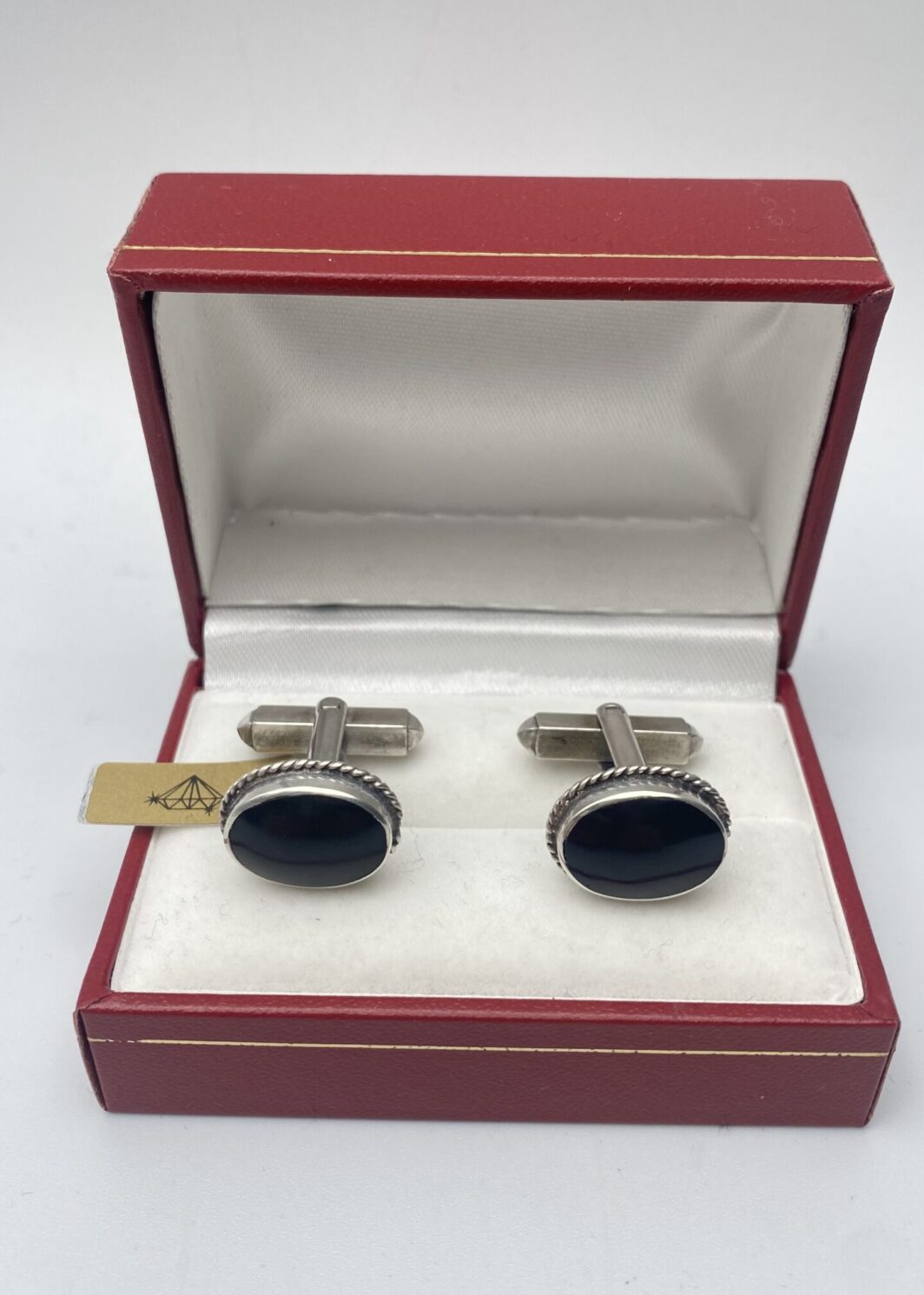 PAIO DI GEMELLI INGLESI VINTAGE IN ARGENTO E ONICE