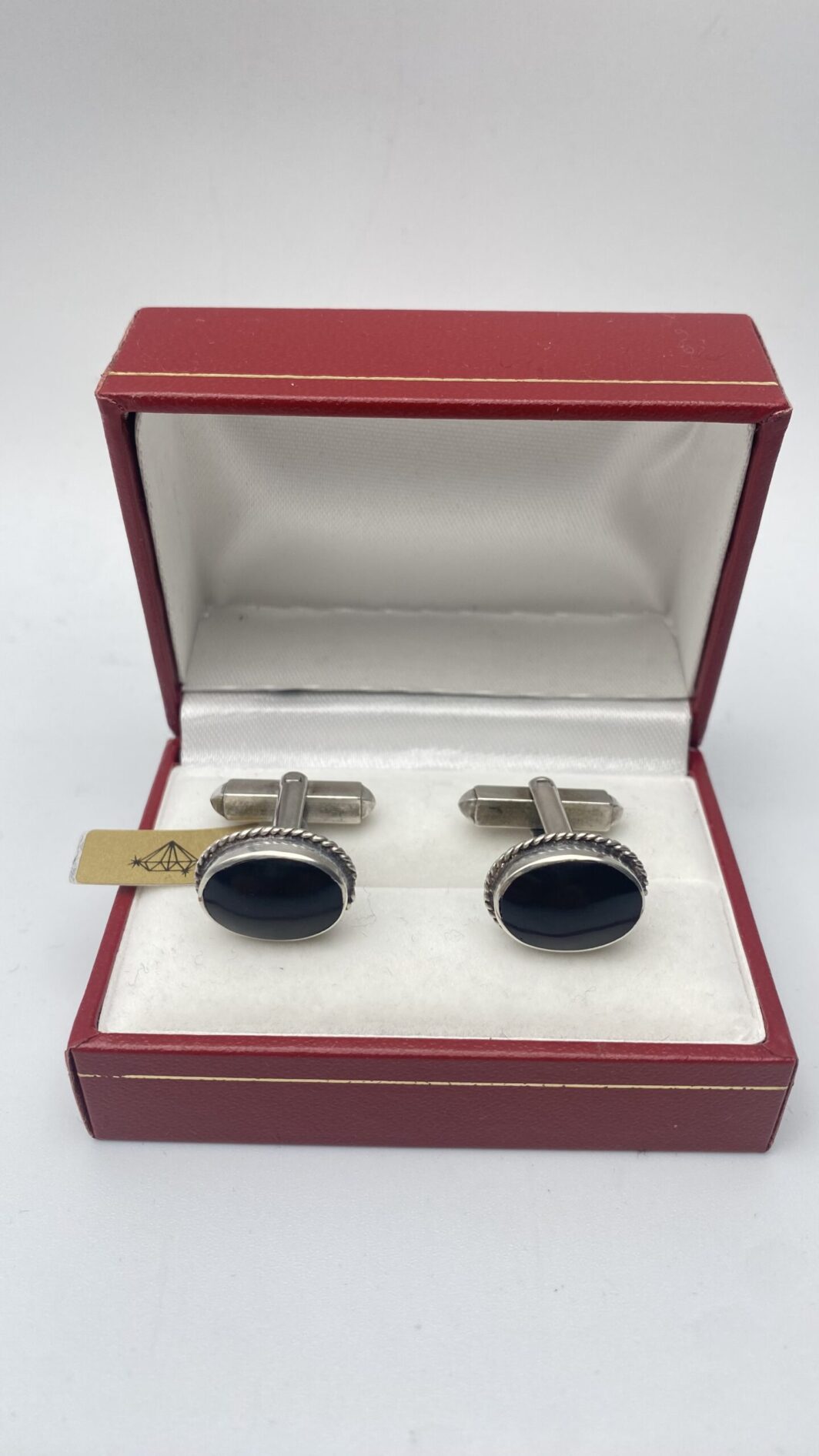 PAIO DI GEMELLI INGLESI VINTAGE IN ARGENTO E ONICE