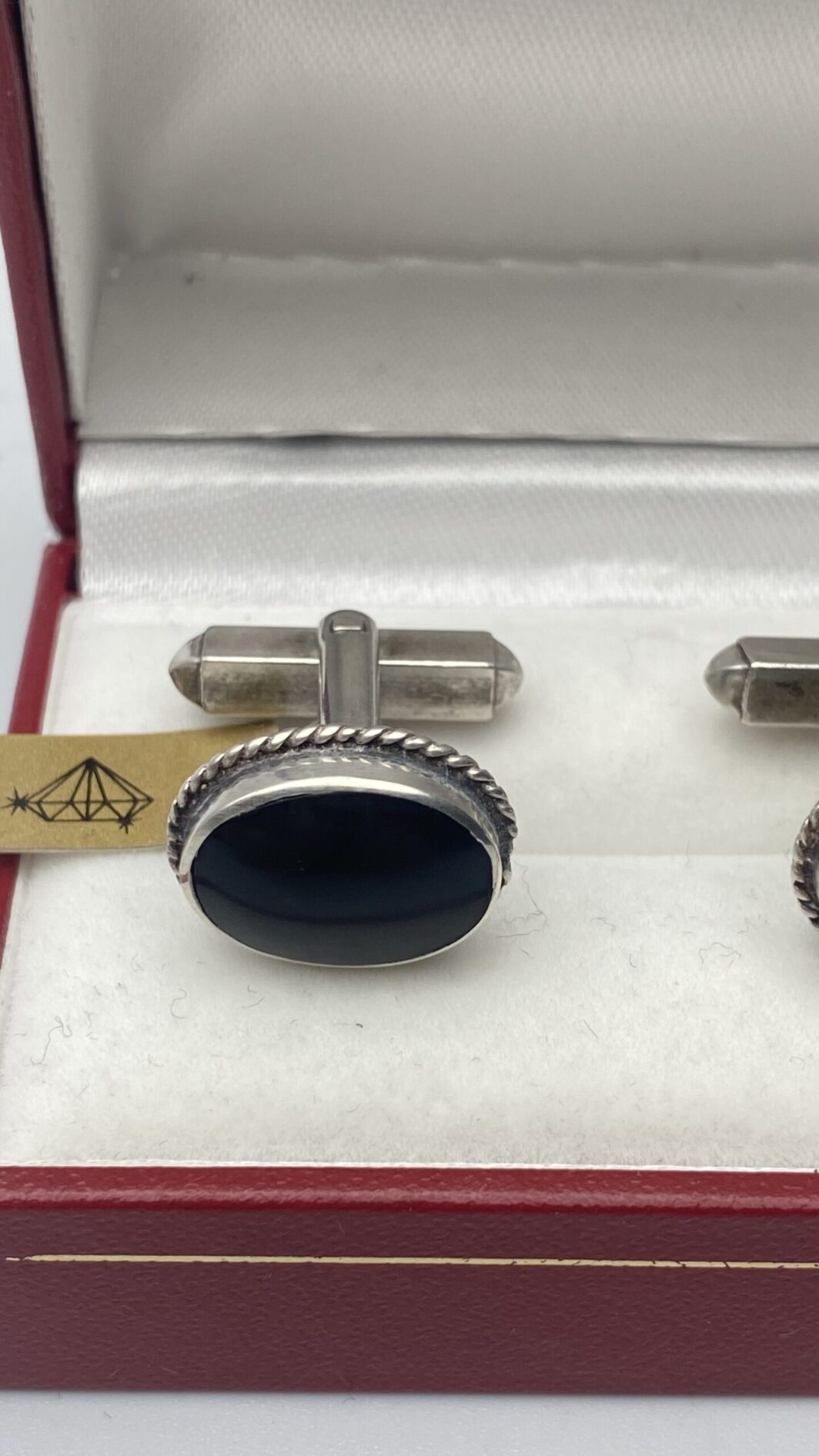 PAIO DI GEMELLI INGLESI VINTAGE IN ARGENTO E ONICE - immagine 3