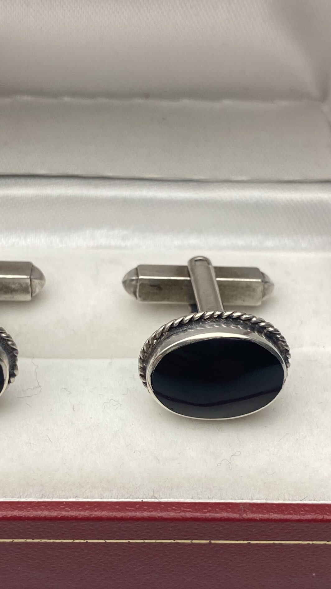 PAIO DI GEMELLI INGLESI VINTAGE IN ARGENTO E ONICE - immagine 4