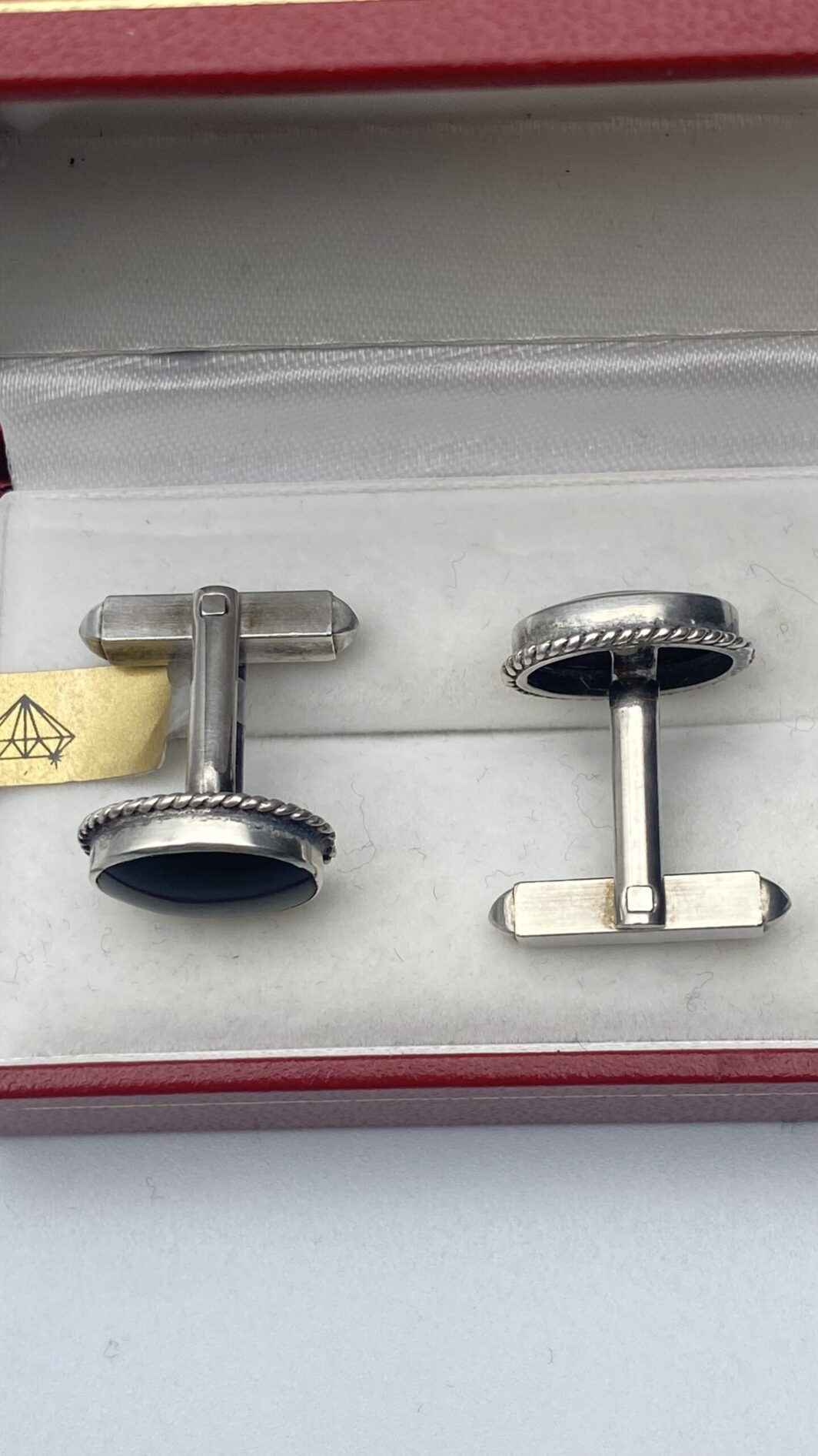PAIO DI GEMELLI INGLESI VINTAGE IN ARGENTO E ONICE - immagine 5