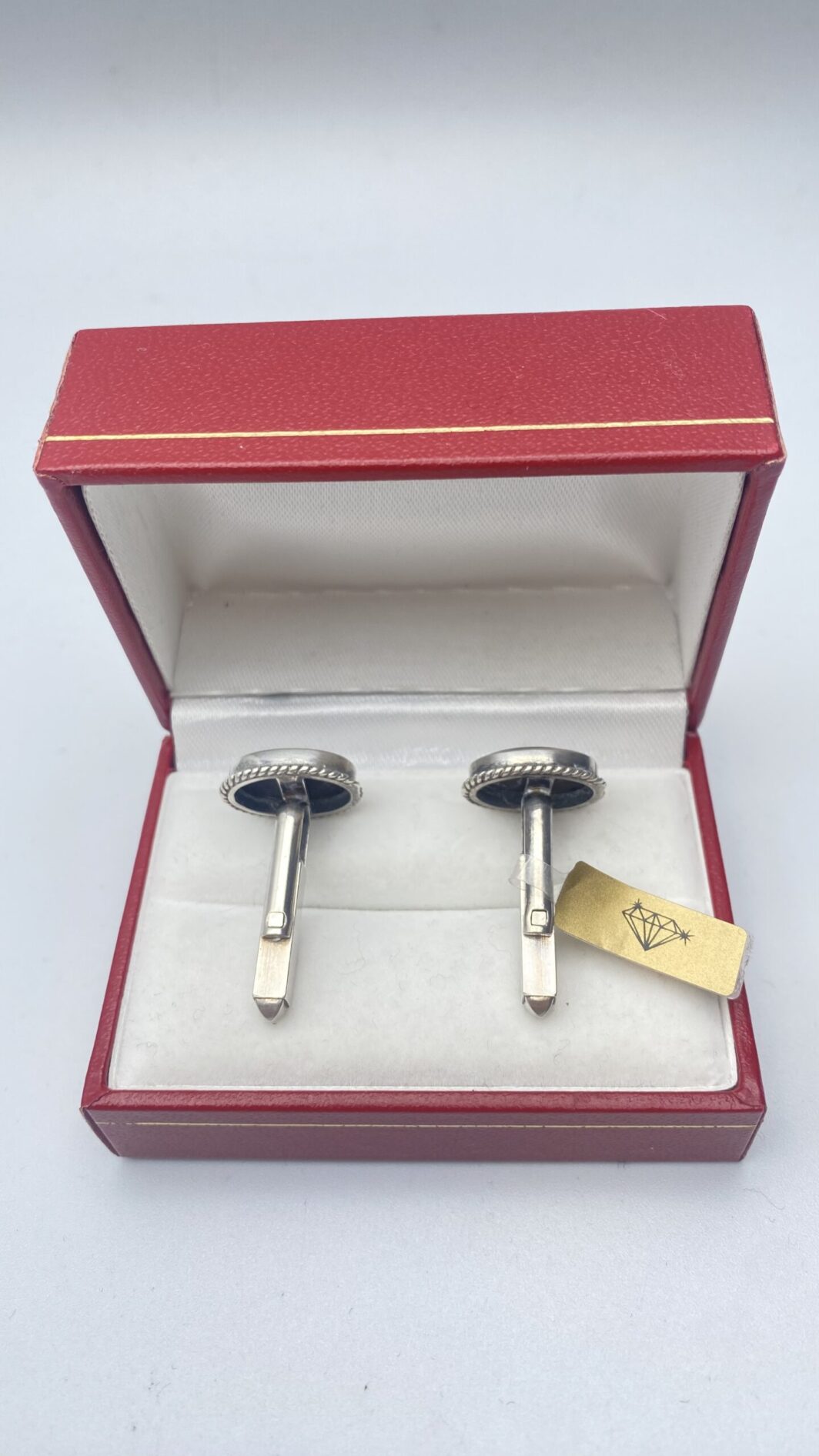 PAIO DI GEMELLI INGLESI VINTAGE IN ARGENTO E ONICE - immagine 8