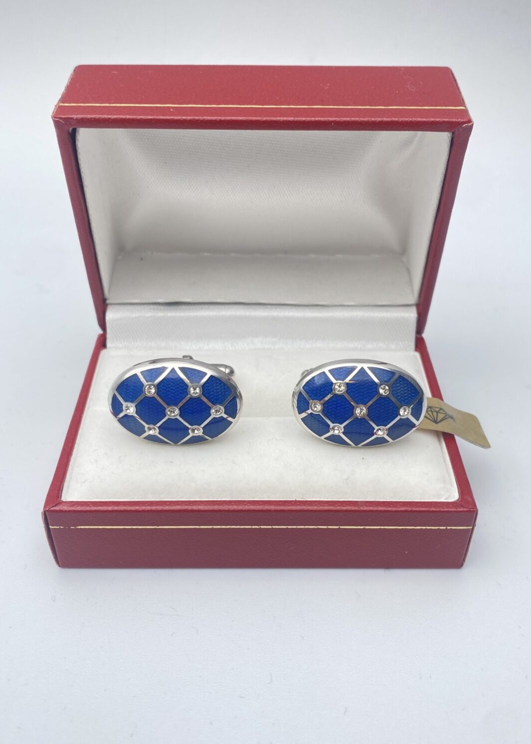 PAIO DI GEMELLI VINTAGE IN ARGENTO, SMALTI BLU A GUILLOCHÉ E ZIRCONI
