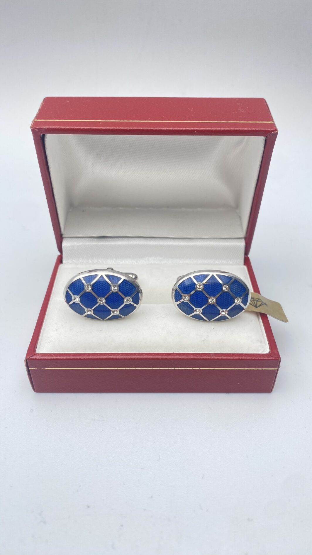 PAIO DI GEMELLI VINTAGE IN ARGENTO, SMALTI BLU A GUILLOCHÉ E ZIRCONI