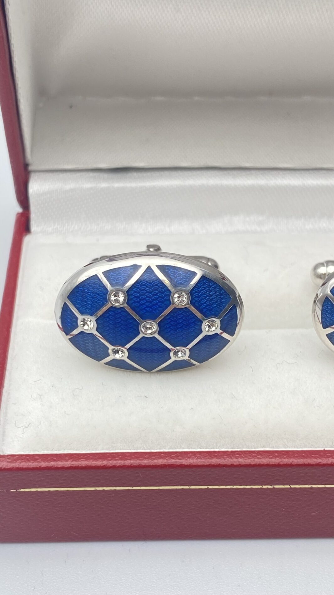 PAIO DI GEMELLI VINTAGE IN ARGENTO, SMALTI BLU A GUILLOCHÉ E ZIRCONI - immagine 2