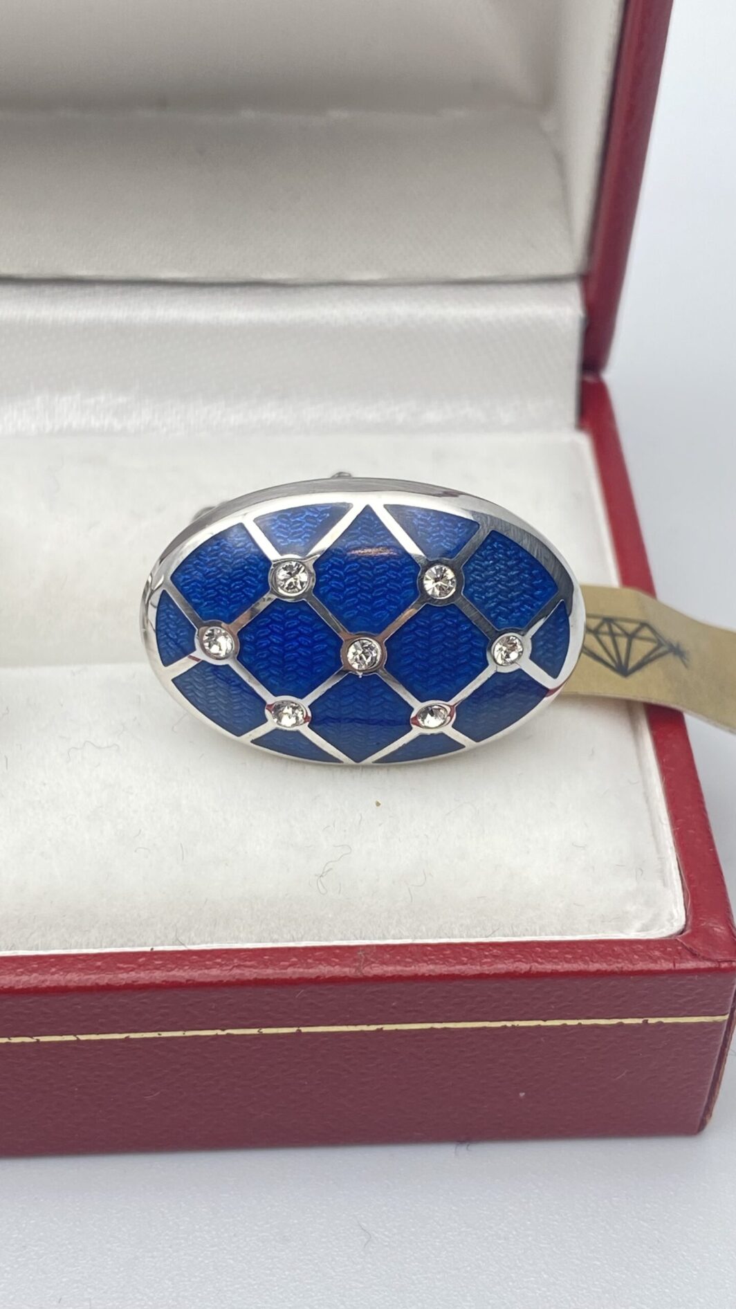 PAIO DI GEMELLI VINTAGE IN ARGENTO, SMALTI BLU A GUILLOCHÉ E ZIRCONI - immagine 3