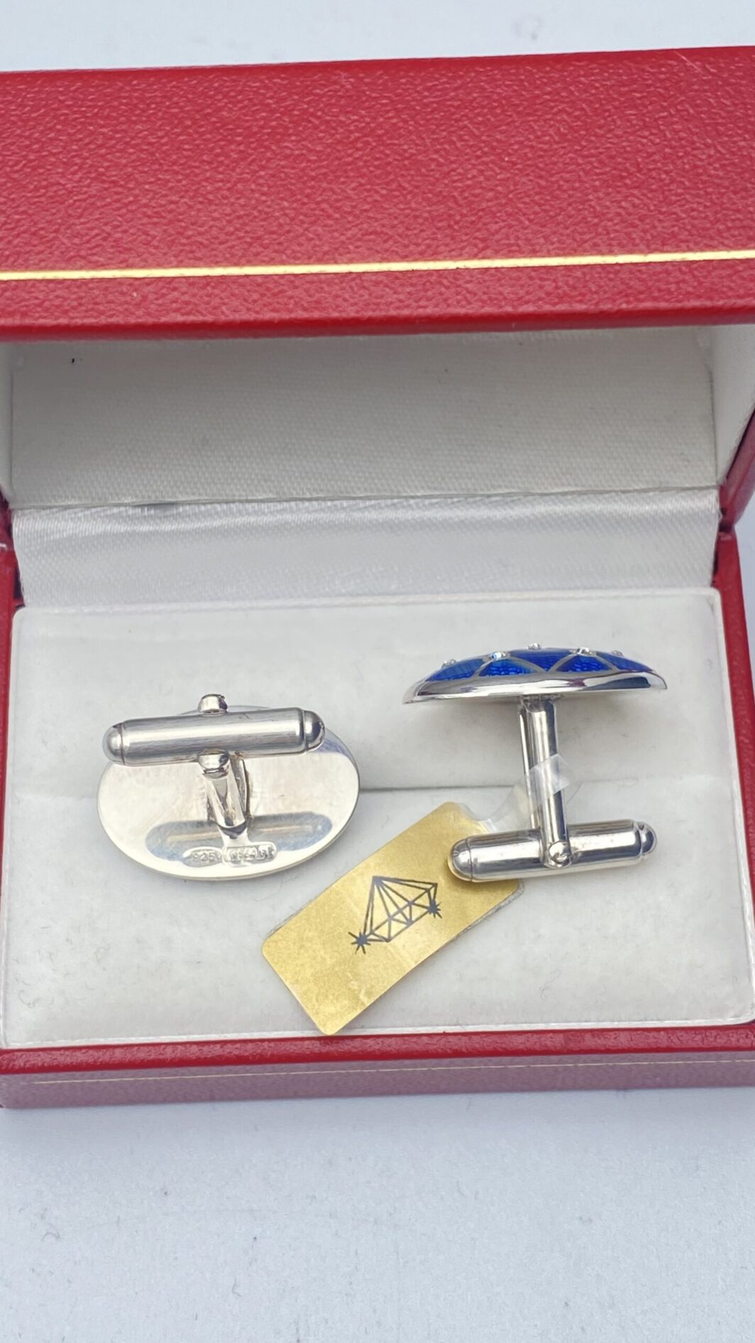 PAIO DI GEMELLI VINTAGE IN ARGENTO, SMALTI BLU A GUILLOCHÉ E ZIRCONI - immagine 10