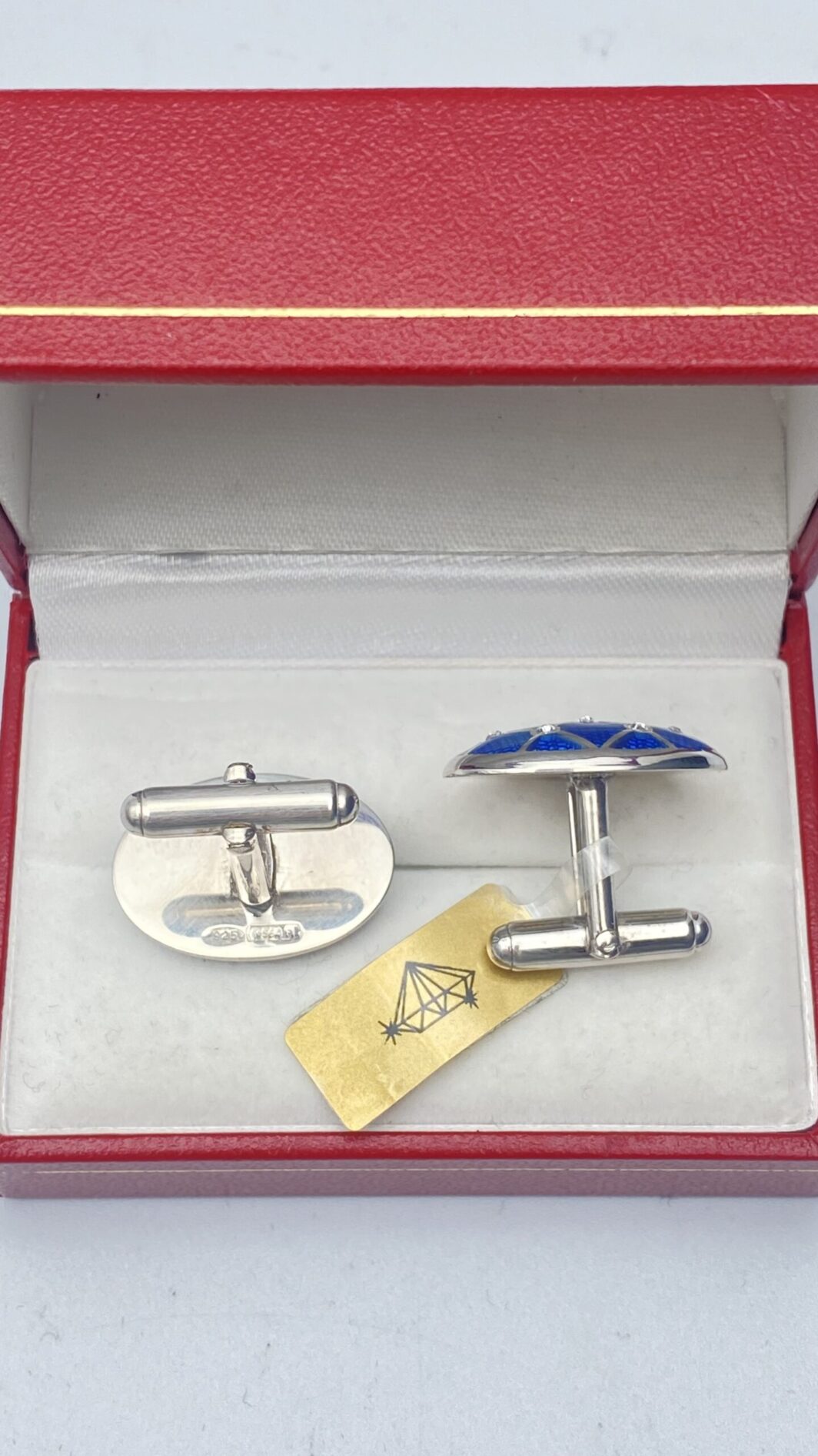PAIO DI GEMELLI VINTAGE IN ARGENTO, SMALTI BLU A GUILLOCHÉ E ZIRCONI - immagine 7