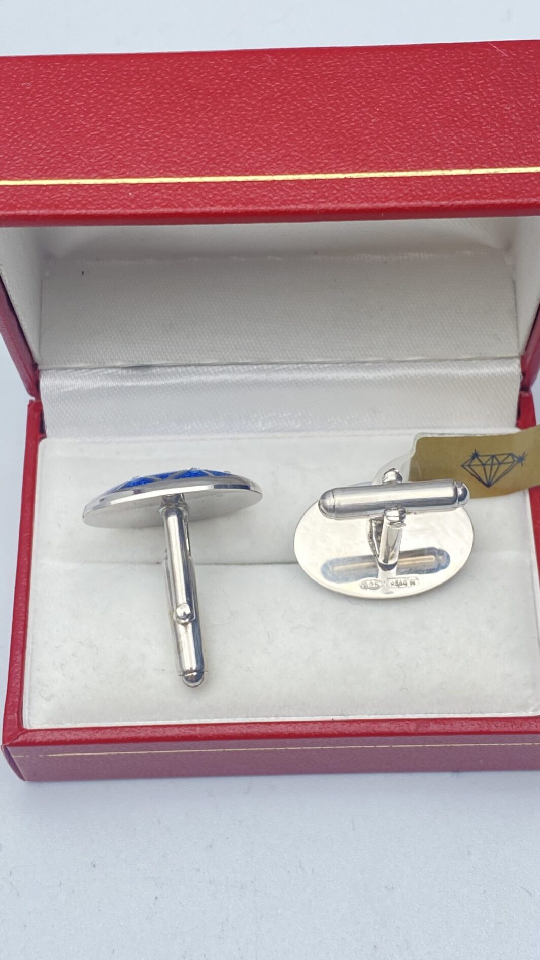 PAIO DI GEMELLI VINTAGE IN ARGENTO, SMALTI BLU A GUILLOCHÉ E ZIRCONI - immagine 6