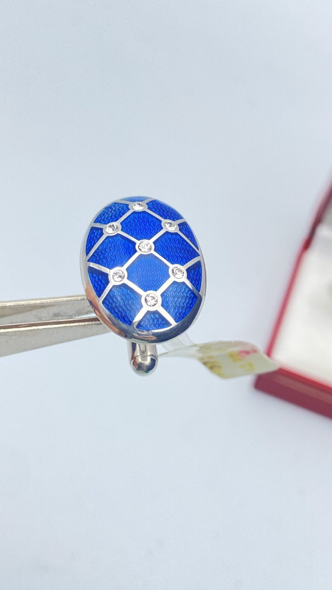 PAIO DI GEMELLI VINTAGE IN ARGENTO, SMALTI BLU A GUILLOCHÉ E ZIRCONI - immagine 5