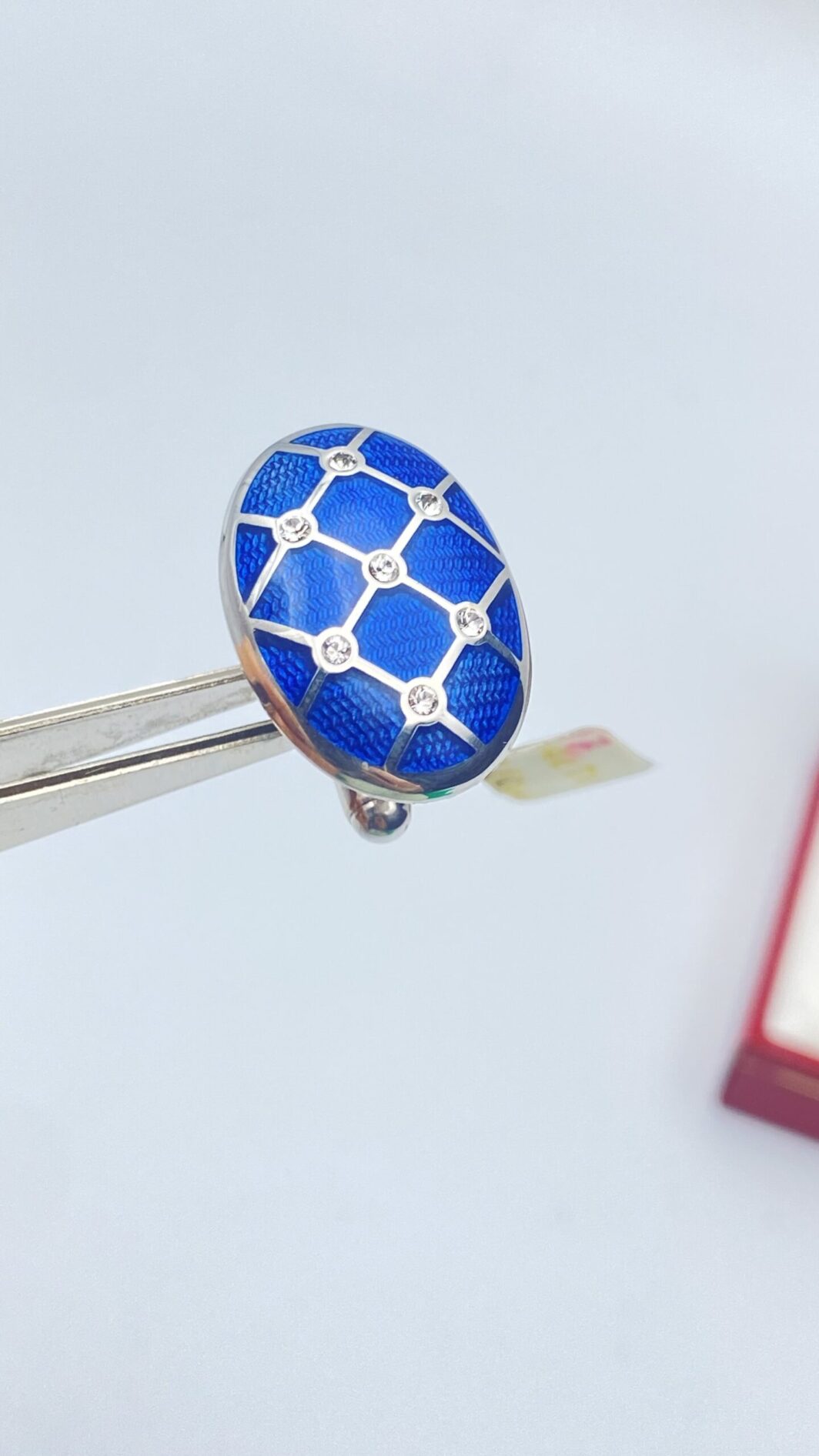 PAIO DI GEMELLI VINTAGE IN ARGENTO, SMALTI BLU A GUILLOCHÉ E ZIRCONI - immagine 8