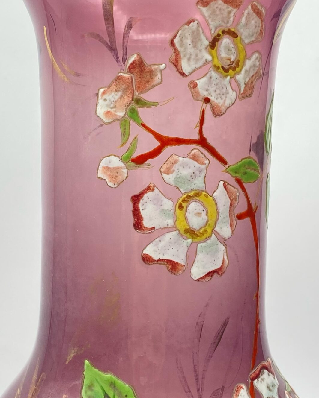 LEGRAS(1839-1916). VASO ART NOUVEAU CON DECORAZIONE A SMALTO CON ROSE CANINE. - immagine 6