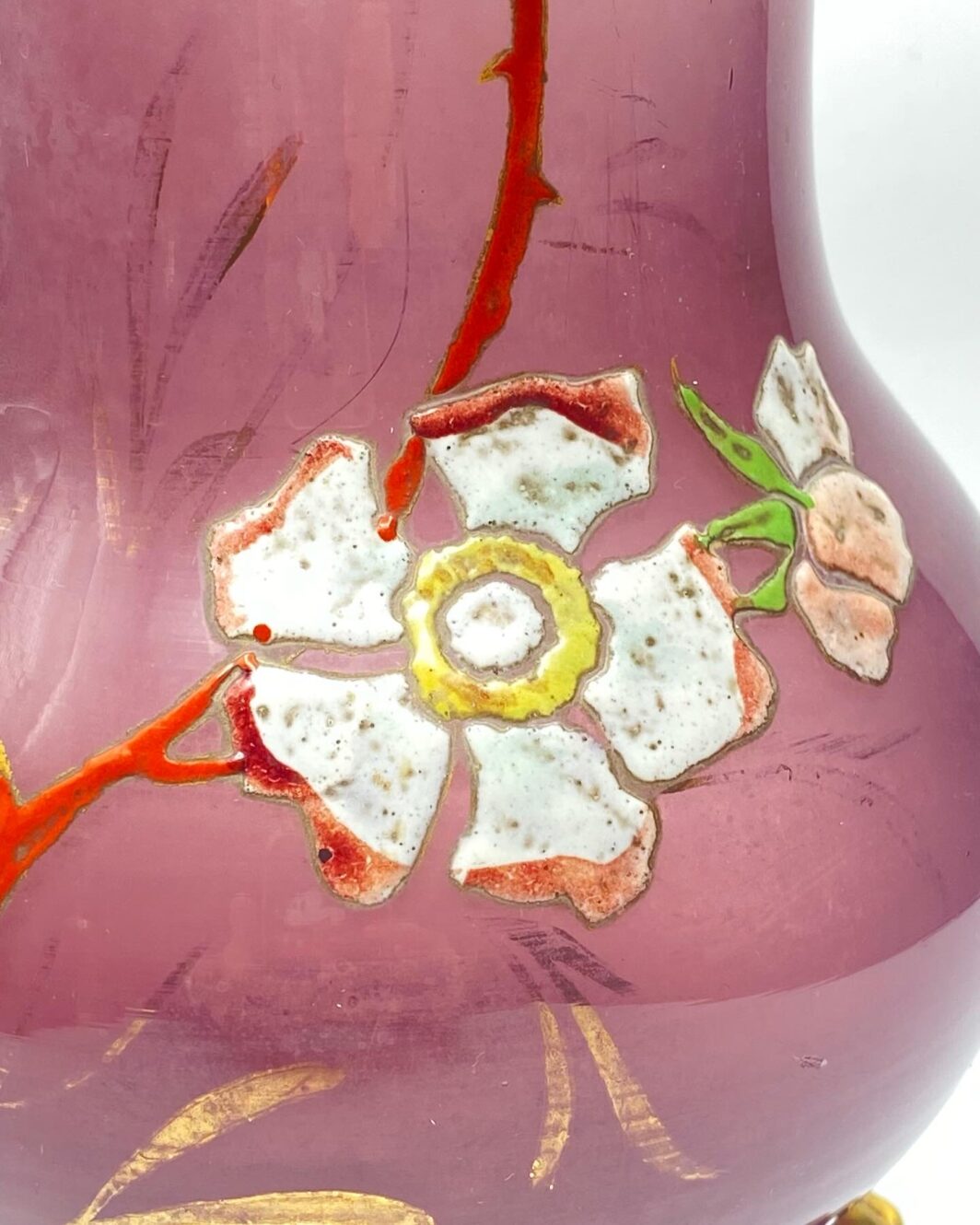 LEGRAS(1839-1916). VASO ART NOUVEAU CON DECORAZIONE A SMALTO CON ROSE CANINE. - immagine 4